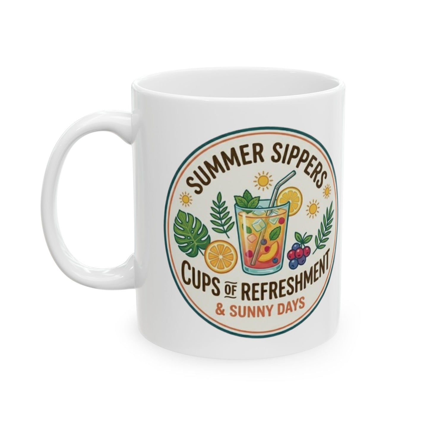 Summer Sippers Ceramic Mug — "Cups & Commitment" Tropical Coffee Tea Cup (11oz & 15oz)