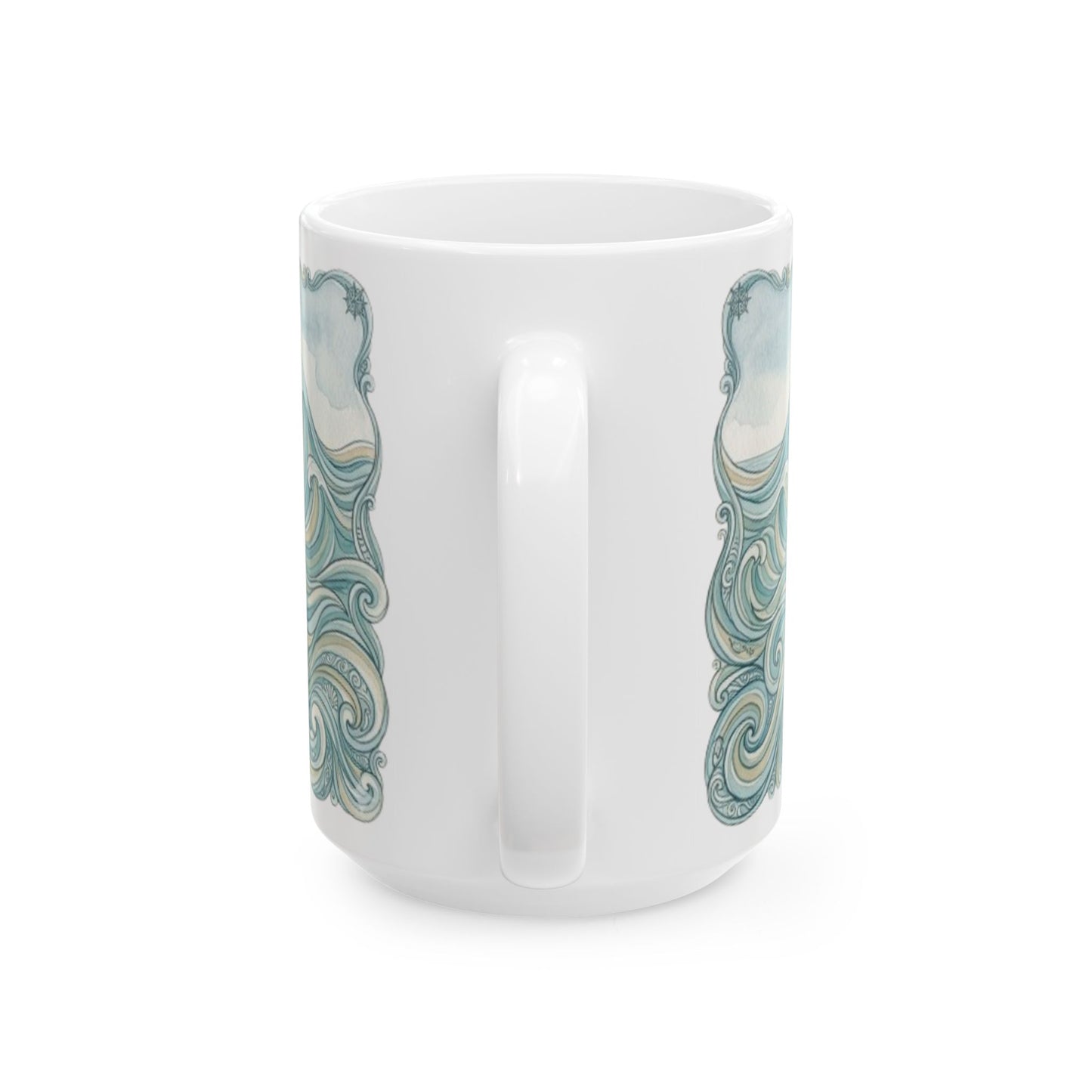 Ocean Wave Ceramic Mug — Hand-Drawn Seascape Coffee Cup (11oz & 15oz)