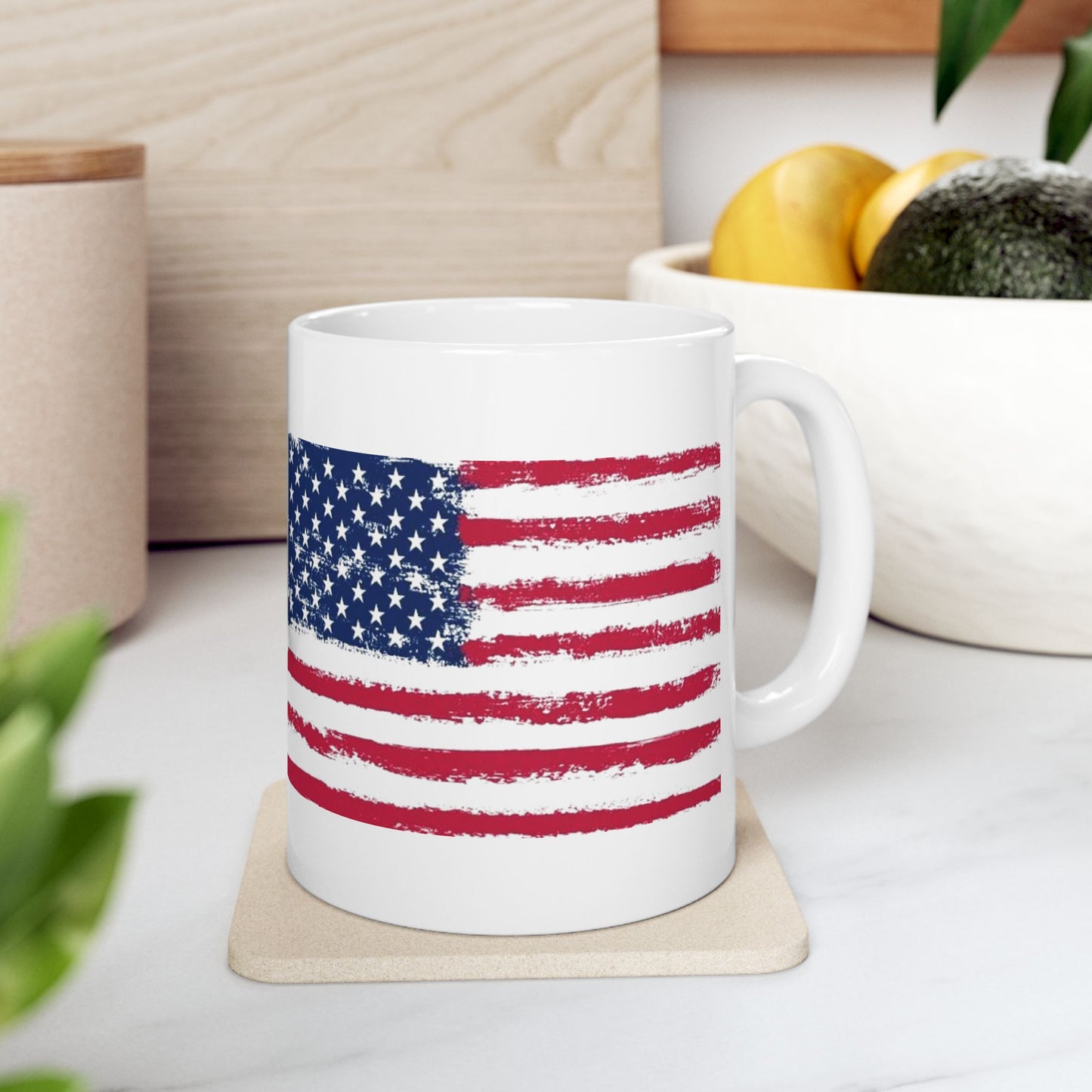 American Flag Ceramic Mug — Distressed USA Stars & Stripes Coffee Cup (11oz, 15oz)