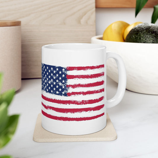 American Flag Ceramic Mug — Distressed USA Stars & Stripes Coffee Cup (11oz, 15oz)