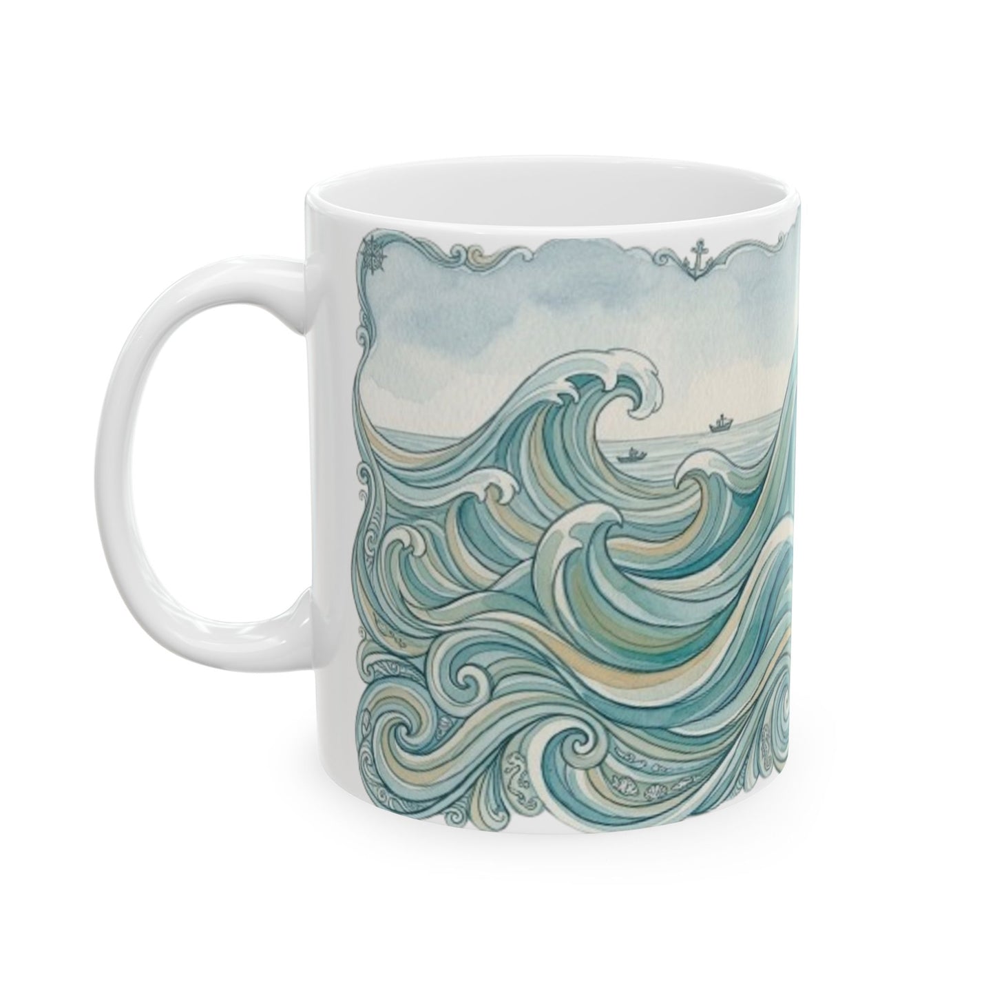 Ocean Wave Ceramic Mug — Hand-Drawn Seascape Coffee Cup (11oz & 15oz)