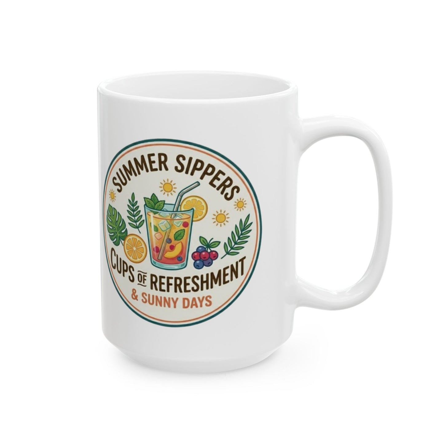 Summer Sippers Ceramic Mug — "Cups & Commitment" Tropical Coffee Tea Cup (11oz & 15oz)