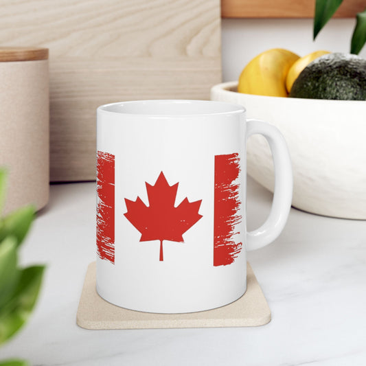 Canadian Flag Mug — Distressed Maple Leaf Coffee Cup (11oz, 15oz)