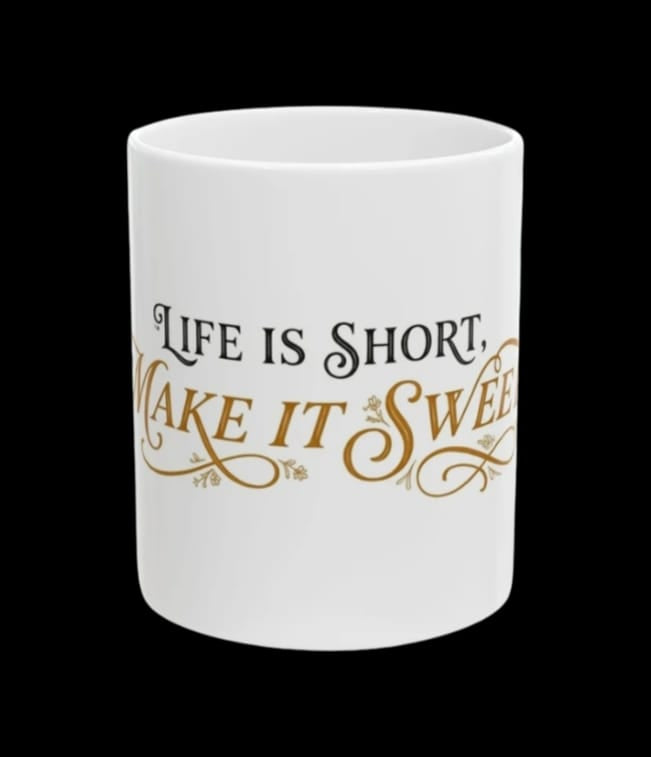 Ceramic Mug — “Life Is Short, Make It Sweet” Inspirational Coffee Cup (11oz & 15oz)