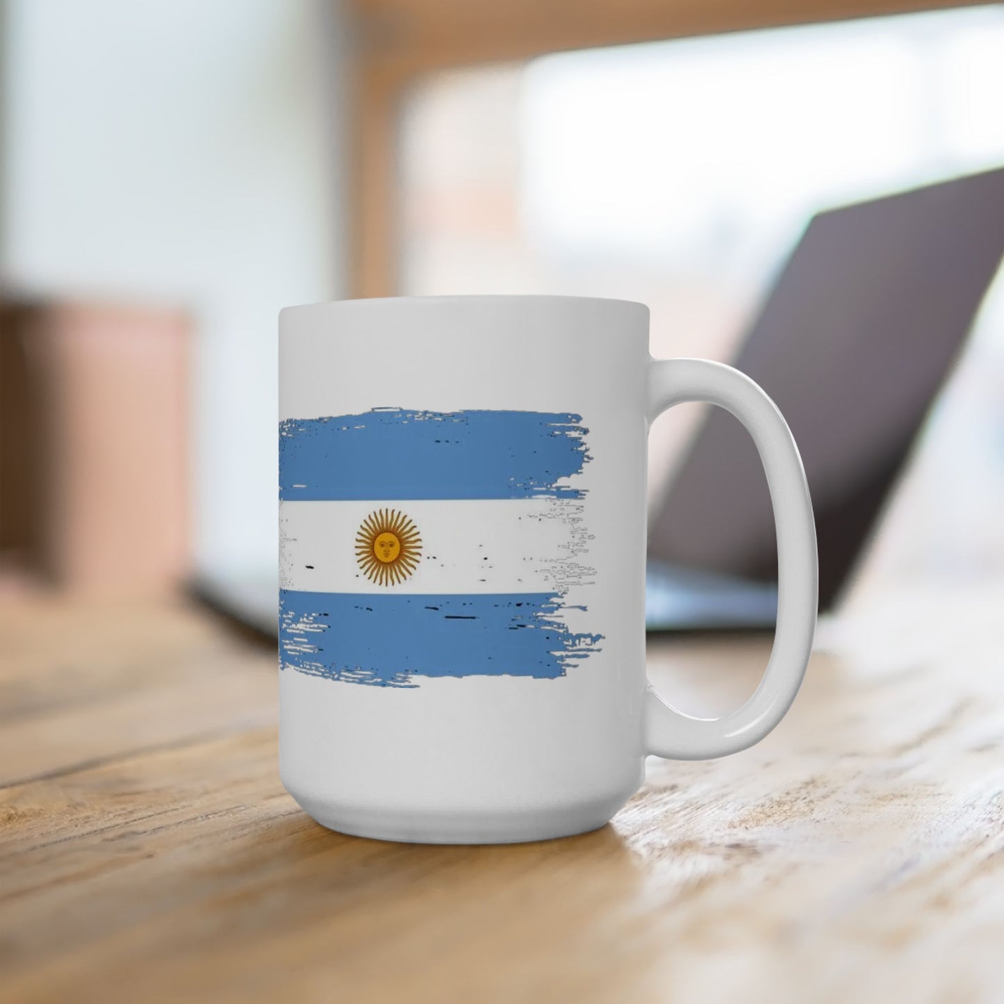 Argentina Flag Ceramic Mug – Distressed Blue & White Sun Design (11oz, 15oz)