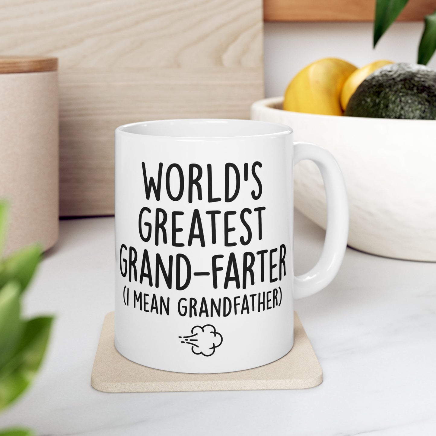 Grandpa Mug - “World’s Greatest Grand-Farter (I Mean Grandfather)” Funny Ceramic Coffee Cup