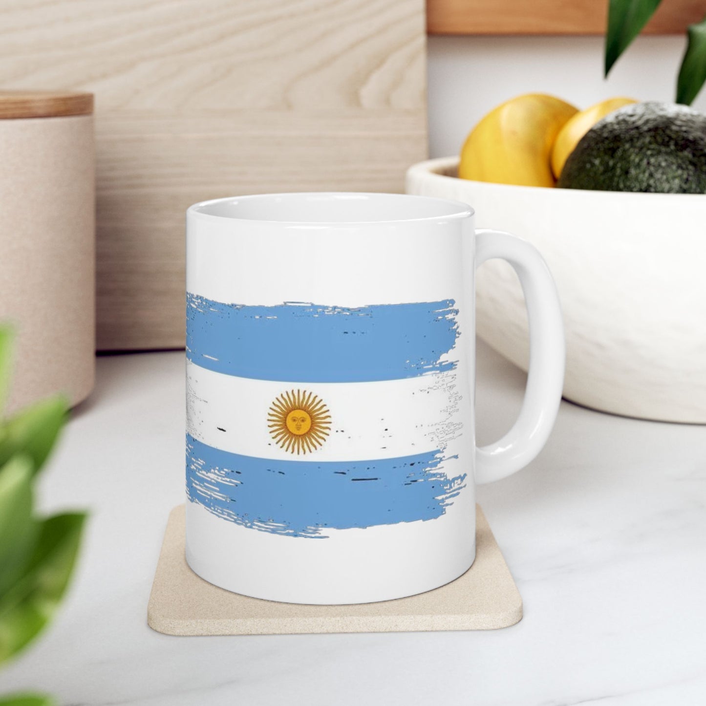 Argentina Flag Ceramic Mug – Distressed Blue & White Sun Design (11oz, 15oz)