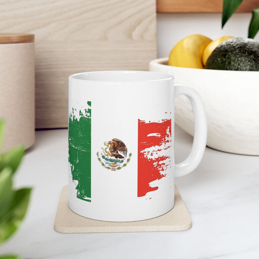 Mexico Flag Ceramic Mug – Distressed Mexico Coffee Cup (11oz, 15oz)