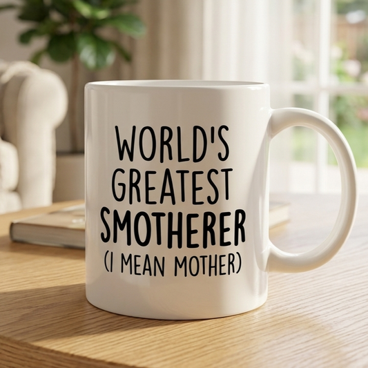 Funny 'World's Greatest Smotherer (I Mean Mother)' Ceramic Mug — 11oz & 15oz
