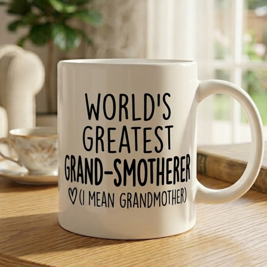 Grandmother Mug - "World's Greatest Grand-Smotherer (I Mean Grandmother)" Ceramic Coffee Cup