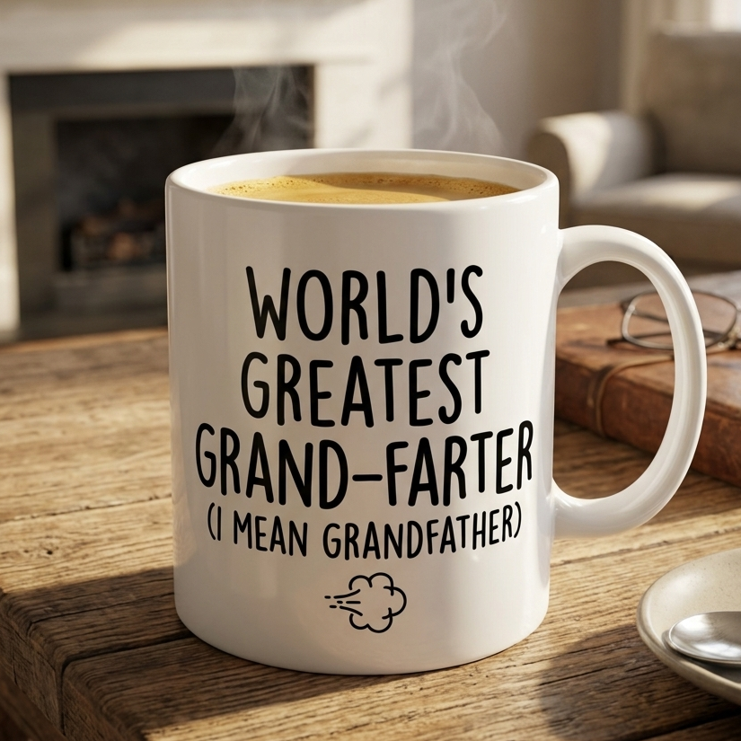 Grandpa Mug - “World’s Greatest Grand-Farter (I Mean Grandfather)” Funny Ceramic Coffee Cup