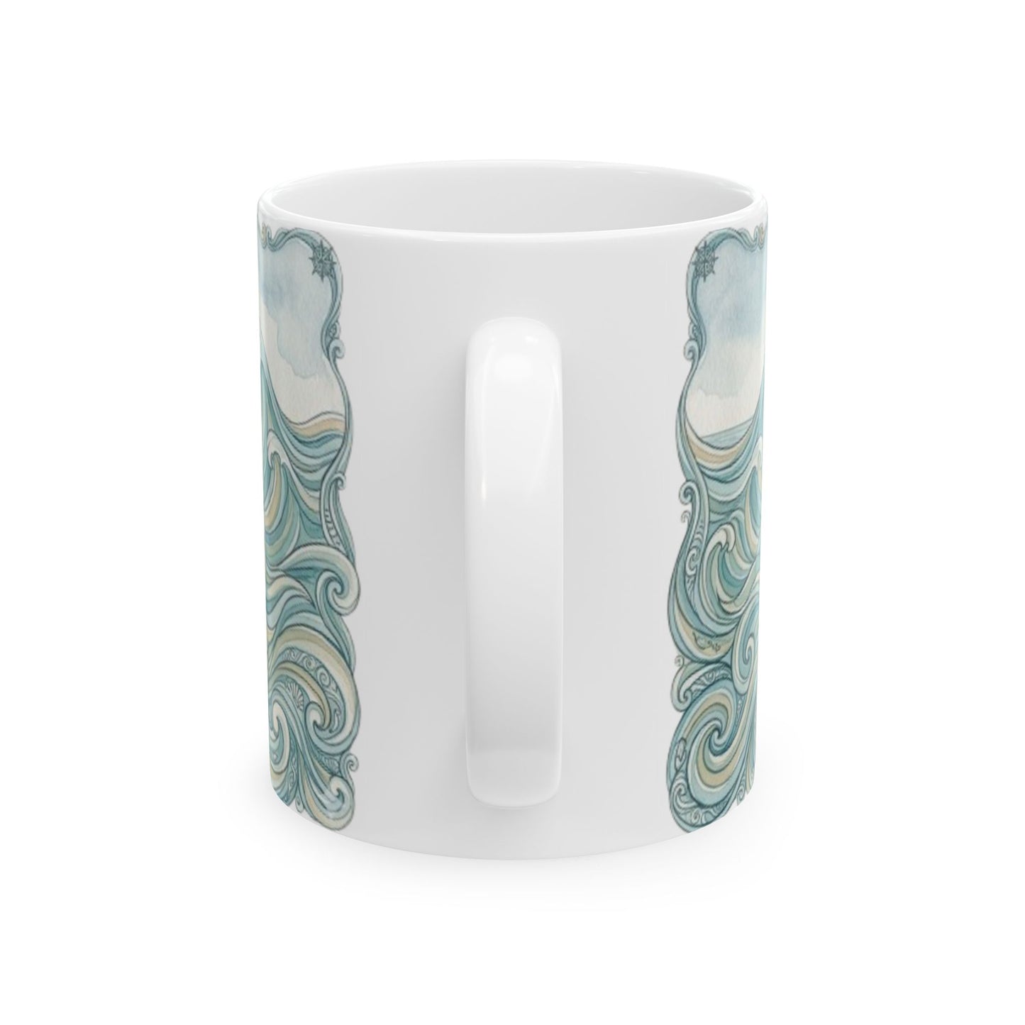 Ocean Wave Ceramic Mug — Hand-Drawn Seascape Coffee Cup (11oz & 15oz)