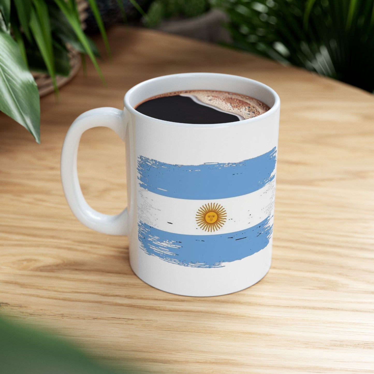 Argentina Flag Ceramic Mug – Distressed Blue & White Sun Design (11oz, 15oz)