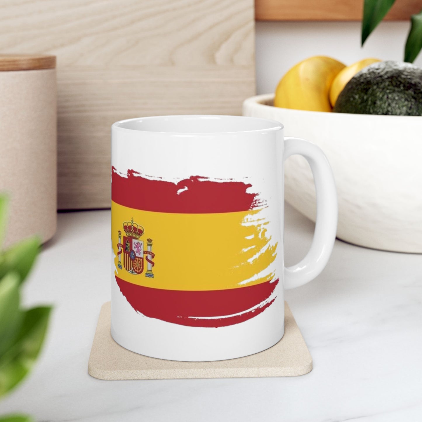 Spain Flag Ceramic Mug – Spanish Flag Brush Stroke Coffee Cup (11oz, 15oz)