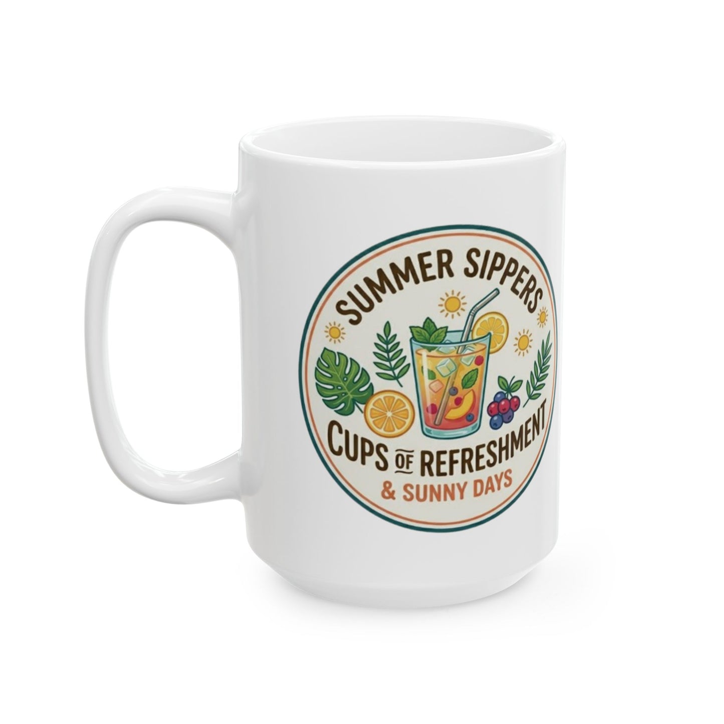 Summer Sippers Ceramic Mug — "Cups & Commitment" Tropical Coffee Tea Cup (11oz & 15oz)