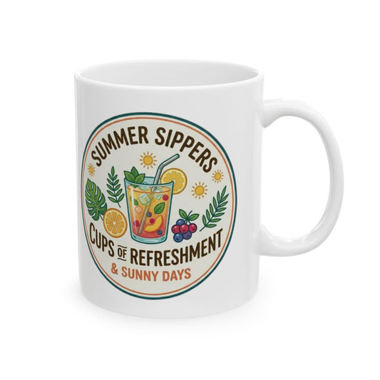Summer Sippers Ceramic Mug — "Cups & Commitment" Tropical Coffee Tea Cup (11oz & 15oz)