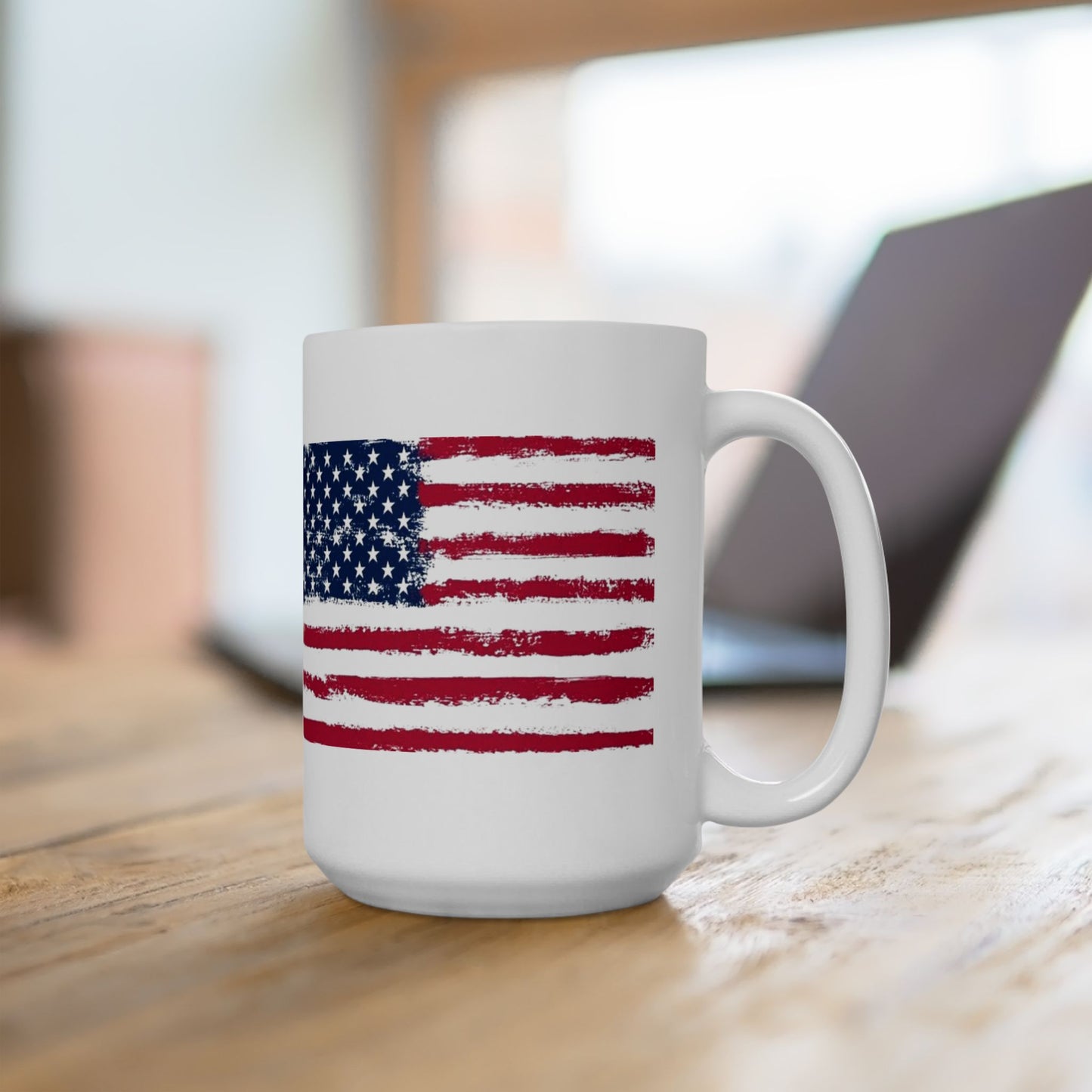 American Flag Ceramic Mug — Distressed USA Stars & Stripes Coffee Cup (11oz, 15oz)